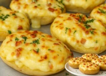 Restaurant-Style Baked Potatoes Stuffed with Ham and Cheese in 15 Minutes