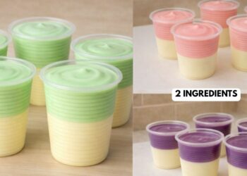 Easy 2-layer Dessert with 2 ingredients:  No Gelatin, No Condensed Milk