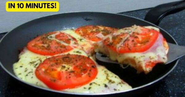 Homemade Pizza with Cheese, Ham and Tomatoes, in 10 minutes