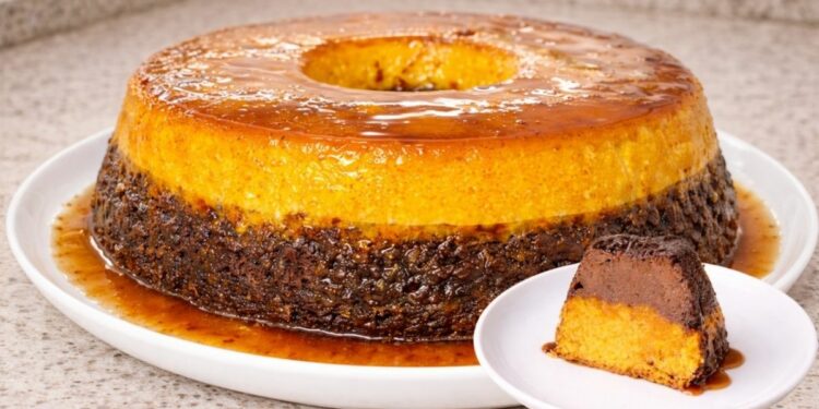 Carrot Flan Cake with Chocolate in a Blender, in minutes.